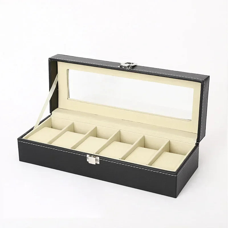 Hot Sale PU Leather Display Storage Collection Organizer watch box Case With Glass Top Slot Men Watch Bracket Display Box Gifts