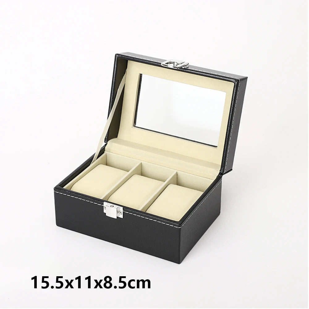 Hot Sale PU Leather Display Storage Collection Organizer watch box Case With Glass Top Slot Men Watch Bracket Display Box Gifts