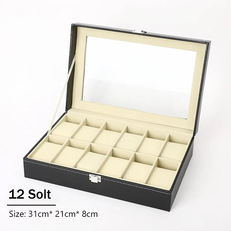 Hot Sale PU Leather Display Storage Collection Organizer watch box Case With Glass Top Slot Men Watch Bracket Display Box Gifts