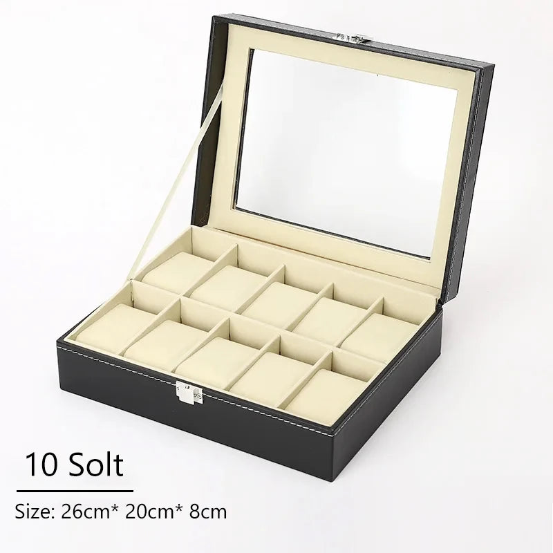 Hot Sale PU Leather Display Storage Collection Organizer watch box Case With Glass Top Slot Men Watch Bracket Display Box Gifts
