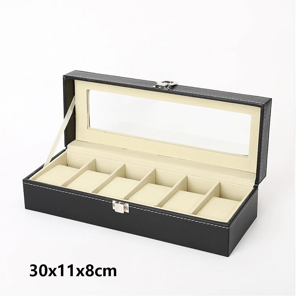 Hot Sale PU Leather Display Storage Collection Organizer watch box Case With Glass Top Slot Men Watch Bracket Display Box Gifts